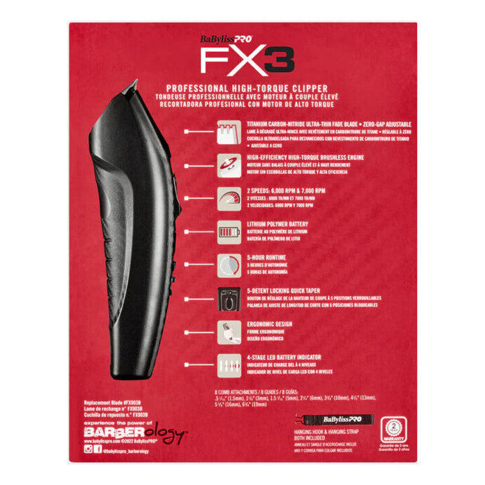 BaBylissPRO FX3 Professional High Torque Clipper - Black