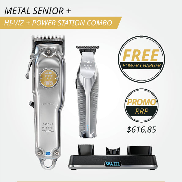 Wahl Metal Senior Clipper & Hi-Viz Trimmer & Power Station Combo