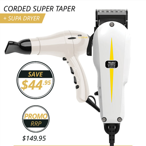 Wahl Corded Super Taper Clipper & White Supa Dryer Combo